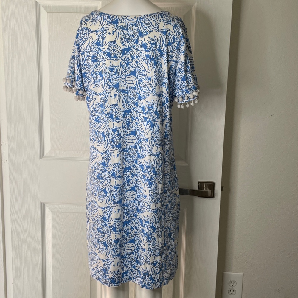 Lilly Pulitzer Lissie Short Sleeve Midi Dress Fox Print Coastal Blue Fancy Feet - Picture 4 of 6